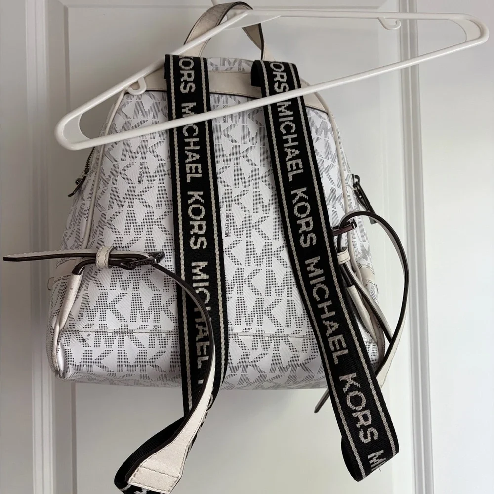 Michael Kors White MK Logo Mini Backpack with Silver Hardware